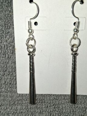 Silver Baseball Bat Dangle Earrings - Women Jewelry